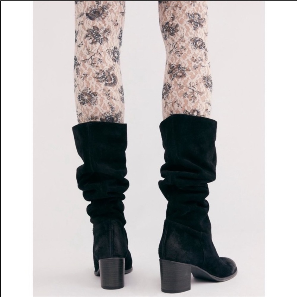 Free People Boots Cleo Slouch Suede Knee High Heeled Black Boots NIB US 9 EU 39 - Picture 6 of 14